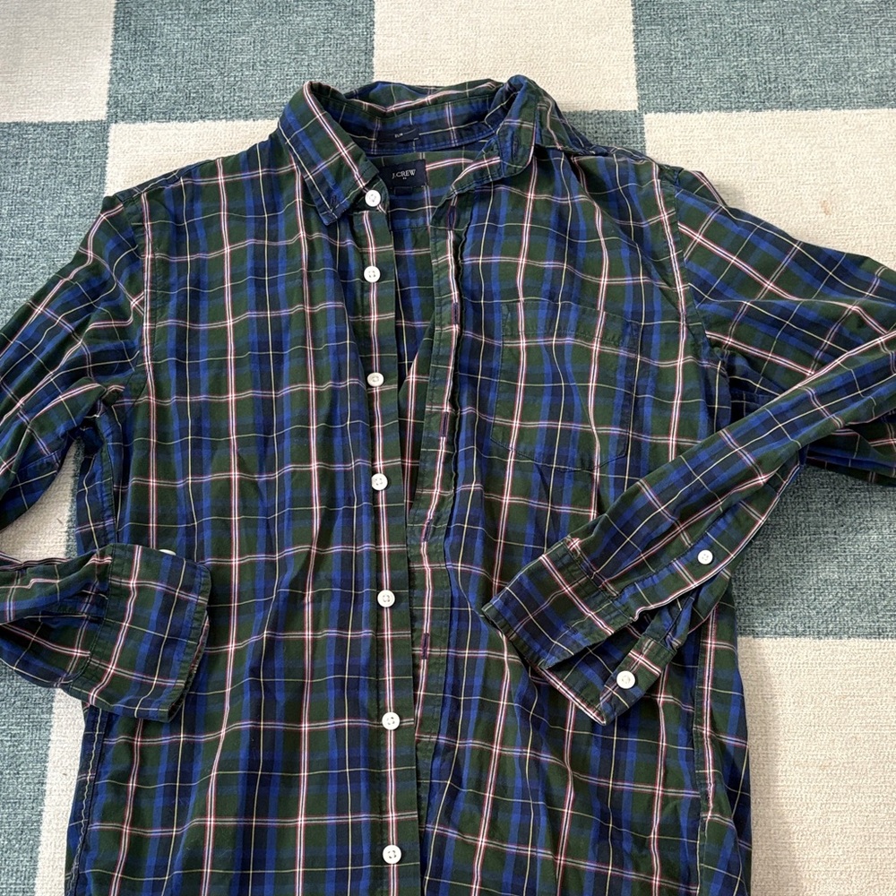 J. Crew Men's Plaid Shirt - Blue and green